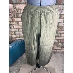 pants 100% silk drab green elastic waist 1980s
